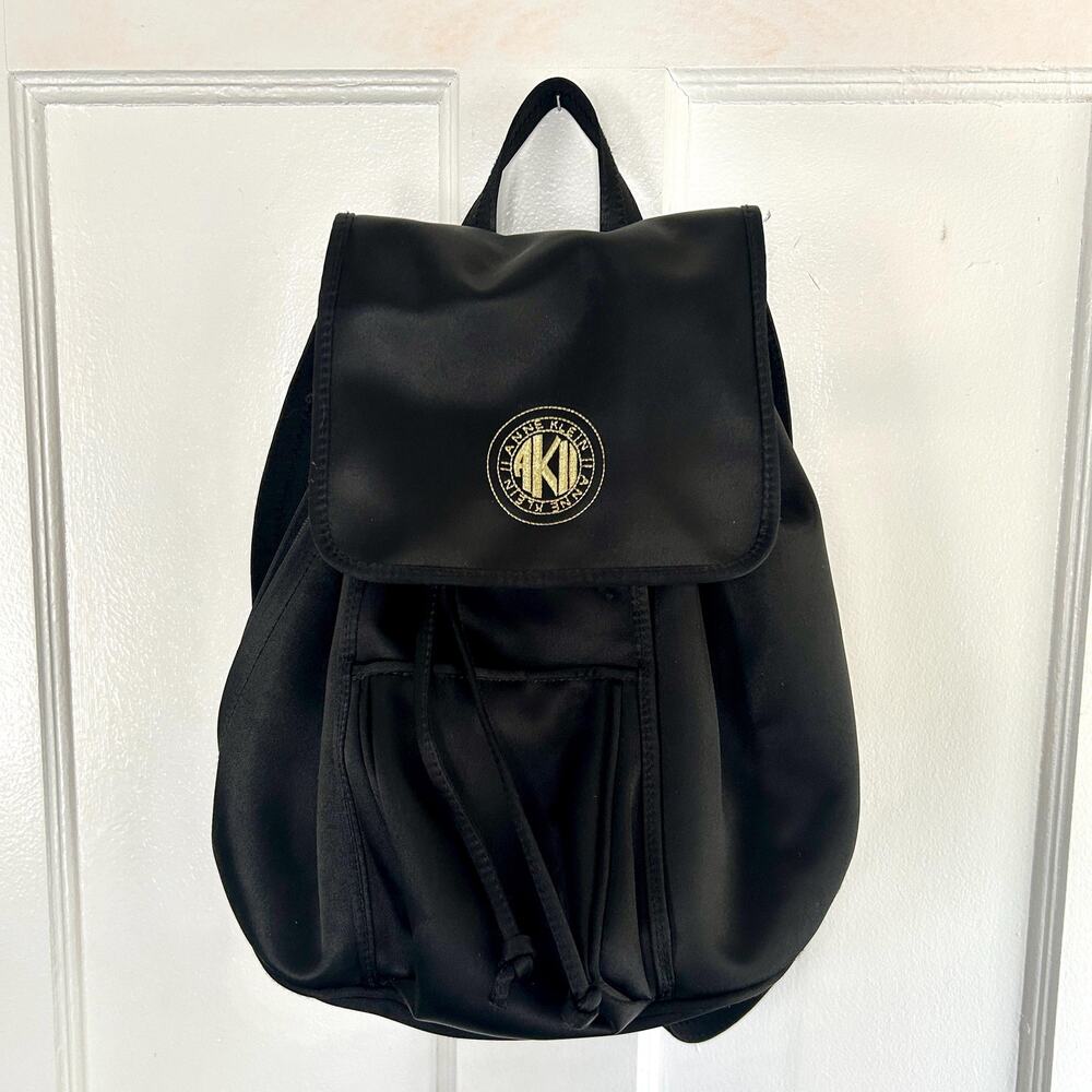 Vintage 1990s Black Satin Backpack | 90's Minimalist Style